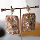 Wedding Faux Pearl Dangle Earring 1 Pair - Clip On Earring - Gold - One Size