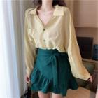 V-neck Shirt / Ruffle A-line Skirt