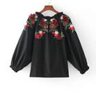 Long-sleeve Embroidery Frilled Top