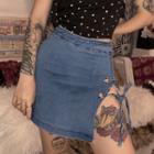 Side Slit Lace-up Denim Skirt