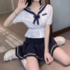 Sailor Collar Cropped Blouse / Mini A-line Skirt / Set