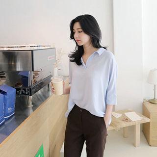 Open-placket Dolman-sleeve Shirt