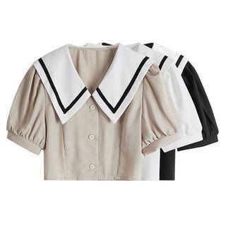 Puff Sleeve Sailor Collar Crop Blouse