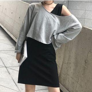 Set: Cropped Long Sleeve Top + Tank Dress