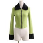 Fluffy Trim Zip Cardigan
