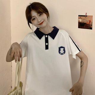 Short-sleeve Collared Printed Shirt