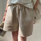 Drawcord Textured Cotton Shorts Beige - One Size