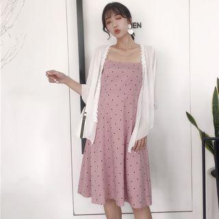 Dotted Strappy A-line Dress / Light Jacket