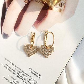 Rhinestone Heart Drop Earring 1 Pair - E262 - Love Heart - One Size