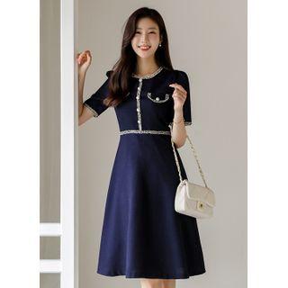 Fringe-trim Midi Flare Dress
