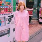 Mandarin-collar Curvy-hem Shirtdress
