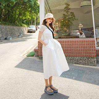 Sweetheart-neck Shirred Midi Tube Dress