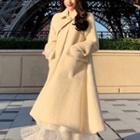 Long Buttoned Coat / Long-sleeve Mock Neck Midi A-line Dress / Slipdress / Set
