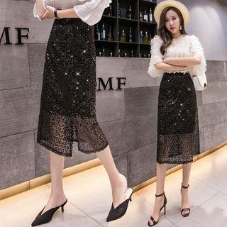 Sequined Midi Straight-fit Skirt
