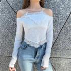 Long-sleeve Lace Trim Cold-shoulder Top