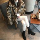 Faux-fur Leopard Jacket Beige - One Size