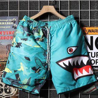 Shark Print Drawstring Shorts