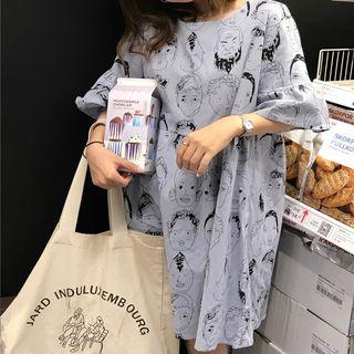 Cartoon Print Elbow-sleeve A-line Dress