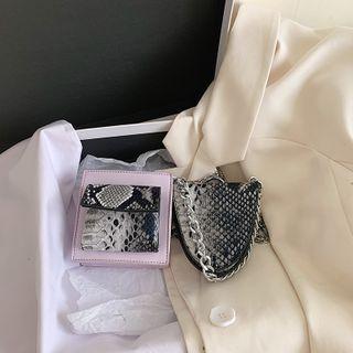 Set: Snakeskin Print Panel Crossbody Bag + Pouch