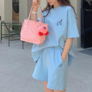 Set: Short Sleeve Letter Embroidered T-shirt + Sport Shorts
