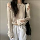 Long-sleeve Cut-out Knit Top Top - One Size