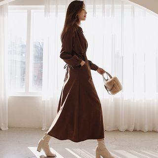 Shirred Tie-waist Maxi Shirtdress