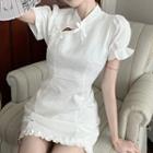 Puff-sleeve Ruffled Mini Sheath Qipao Dress