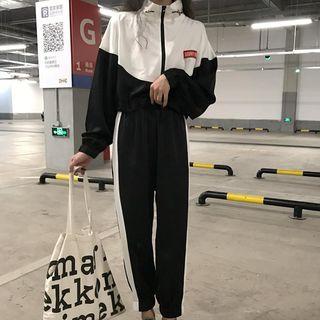 Color Block Long-sleeve Top / Contrast Trim Harem Pants