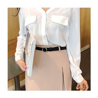 V-neck Flap-detail Blouse