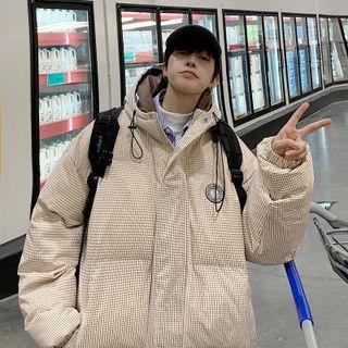 Plaid Hooded Padded Zip-up Jacket