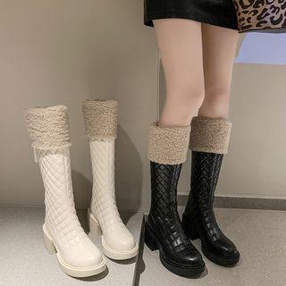 Quilted Platform Block Heel Boots