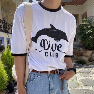 Contrast Trim Dolphin Print T-shirt