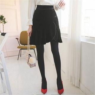 Frill-trim A-line Velvet Skirt