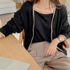 Set: V-neck Contrast-trim Cardigan + Camisole Top