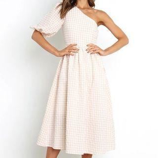 Short-sleeve Asymmetrical Plaid A-line Dress