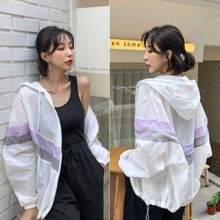Dolman-sleeve Pastel-color Piped Windbreaker