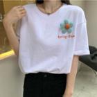 Elbow-sleeve Flower T-shirt