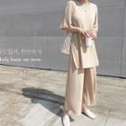 Lightweight Knit Top & Culottes Set Beige - One Size