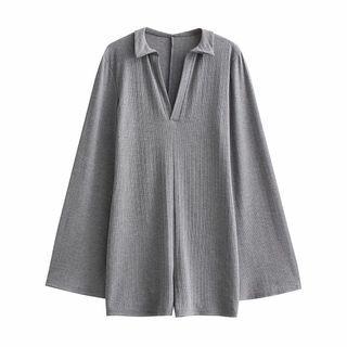 Long-sleeve Open Collar Romper