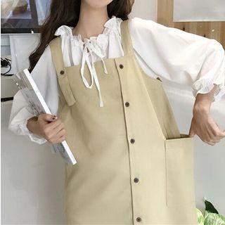 Pocket Detail Pinafore Dress / Lace-up Blouse