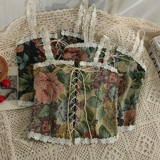 Lace-trim Printed Corset Top