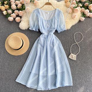 Round-neck Faux Pearl Mesh Dress