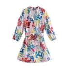 Print Tie-waist Mini Shirt Dress