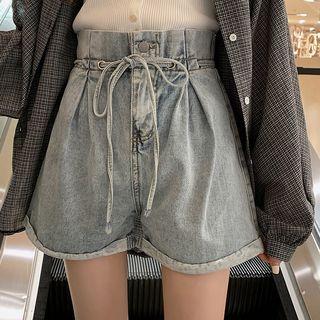 Tie Knot Accent High-waist Denim Shorts