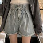 Tie Knot Accent High-waist Denim Shorts