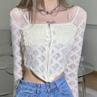 Long-sleeve Lace Cropped Corset Top White - One Size