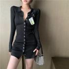 Ribbed Cutout Polo Knit Dress