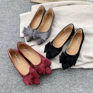 Bow-accent Pointed Velvet Flats