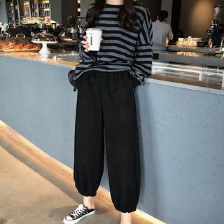 Striped Sweatshirt / Cropped Wide-leg Pants