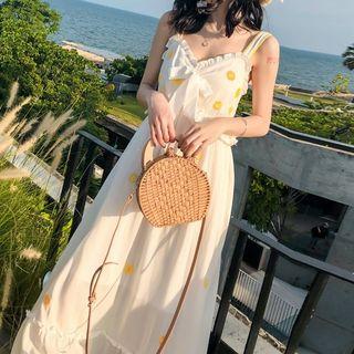 Bow Accent Spaghetti Strap Midi A-line Dress